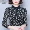 Blusas Mujer De Moda Button Stand Print Office Long Sleeve Top Lace Womens Clothing Ladies Tops Black Plus Size 7494 50 210415