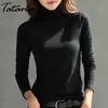Tataria hoge necked pullover voor vrouwen Solid lange mouwen T-shirt Winter Bottomed Tops Slim Fit Coltrui truien 210514