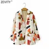 women vintage abstract printing blazer long sleeve office ladies causal single breasted suits outwear coat tops CT554 210420