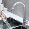 Faucet de cozinha rotativa de aço inoxidável escovado níquel Único buraco puxar para fora torneira bico cozinha banheiro pia água misturador taps 210719