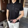 Été POLO Chemises Britannique À Tricoter Mince Polo Coréen Couleur Unie À Manches Courtes D'affaires T-shirt Décontracté Tops Homme Vêtements 210527