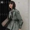 Ly varey lin lente herfst vrouwen eenvoud losse lederen jas met riem casual revers pu jas kantoor dame 210526