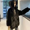 Zimowy Gruby Ciepły Faux Fur Coat Oversize Moda Kobiety Z Kapturem Z Długim Rękawem Faux Fur Kurtka Luksusowe Zimowe Krótkie Płaszcze 211019