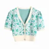 Femmes Sweet Femmes V Coulé Jacket Tricoté Spring-Automne Fashion Mesure En Angleterre Style Manteau Femme Tricots imprimés Top 210515