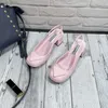 2023 New Fashion Luxury Designers Elegant Patent Leather Single Shoe Letter Triangles Cat Heel Ankle Straps Sandal Women High Heels Banquet Wedding Non-slip Slides