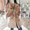 Zima Faux Fur Coat Kobiety Eleganckie Solid Coll Collar Pluszowa Kurtka Przycisk Kieszeń Loose Ciepła Fałszywy Lady Casual 210526