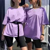 Casual Solid Outfits Frauen Zwei Stücke Anzug mit Gürtel Freizeit Home Lose Sport Trainingsanzüge Fahrrad Shorts und Kurzarm Tops 210521