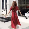 Summer Short Sleeve Ruffles Women Dress Polka Dot Coreano Porcile con scollo a V Temperamento Red Party Vestidos 8834 50 210508