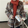春のウールの暖かいシックな格子縞のスタイリッシュな女性のジャケット販売緩いすべてのマッチ高品質ストリートウェアコート210525
