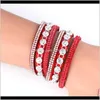 Pulseras de múltiples capas Wrap Bracelet Rhinestone Slake Deluxe Leather Charm Bangles con pulsera de cristal brillante Mujeres Je