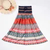 Boho Floral A-line Women's Maxi Skirt Elastic High Waist Sashes Vintage Pleated Womens Skirts Summer Fashion Clothes Female 210730