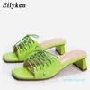 Eilyken 2022 nouvelles femmes pantoufles diapositives bout ouvert bas talons hauts chaussures sandale femme loisirs cheville à lacets en plein air maison chaussures 01