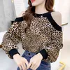 Moda donna camicette stampa leopardata camicetta da donna camicia sexy top con spalle scoperte camicie a maniche lunghe blusas 2035 50 210506