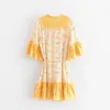 Богемный оранжевый вишневый цветок цветок печать платье этнической женщины летняя кисточка шнуровка вверх половина рукава короткие платья платья 210429