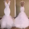 Düğün Gelin Elbise Mermaid Uzun Dantel Aplikler Boncuklu Kristal Illusion Geri Sweep Tren Tül Kabarık Katmanlı Gelin Kıyafeti 2022 Vestido De Noiva Robe De Mariage