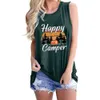 Kvinnor Underwaist Happy Camper Tryckt T-shirt Camping Tryckkjorta O-Neck Shirts Casual Ärmlös Garment Top Loose Summer Clothing 8Colors WMQ1313