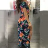 Imprimer robe florale deux pièces ensemble dame Sexy col en V évider haut court et jupes longues fendues 2 pièces ensembles femmes vêtements 210730