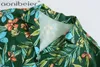 Drukowane lato Casual Beach Bluzki Notched Collar Kieszenie krawat Hem Kobiety Luźne Koszule Kobiet Kropla Ramię Crop Tops 210604