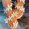 Summer Women Sandals Gladiator White Flower Crystal Flat Heel Peep Toe 2021 Ethnic Casual Female Ladies Shoes Zapatos De Mujer