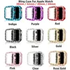 Glitter Bling Diamond Fodral för Apple Watch Series 6 5 4 Dubbeldiamanter PC Skyddsskärm Skydda Shell Iwatch 44mm 42mm 40mm 38mm