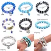 Bangle Blue Classic Men's Natural Stone Elastic Beaded Bracelet Women's Butterfly Pearl Charm Fashion Jewelry Party Gift