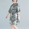 Übergroße Frauen lose lässige Hemdkleid neue Sommer chinesische Vintage-Stil Blumendruck weibliche knielange Kleider S3526 210412