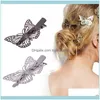 Verktyg Productsaming Kommer Golden Butterfly Hår Aessories Clip Headpiece Head Side Dekor Bröllop Smycken1 Drop Leverans 2021 3QT9B