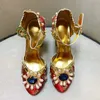 2022 New Ladies Diamond Pearl Perfroider chunky High Heel Dress Fress Sandals Women Round Toe American Palace Red 35-42 Buckle Party Party Mix Mix Color