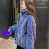 Chaquetas de mujer Retro para mujer, chaqueta de felpa de cordero con estampado de leopardo azul, chaqueta de piel sintética de lana para invierno, abrigo de algodón esponjoso, cárdigan con cremallera, Tops, Parka