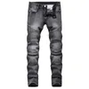Denim Designer MOTO BIKE Straight Motorcycle Jeans for Men's Size 42 Autumn Spring Punk Rock Streetwear Riding Knee Guard Pants