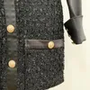 Casual Jurken Hoge kwaliteit Nice Runway Designer Dress Dames lange mouw Lion Metal Buttons Tweed Patchwork