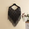 Kvinnors Tröjor Bohemian Retro Färgglada Crochet Sjal Poncho Toppar Med Tassel Kvinnor Sexig Hollow Out Hook Beach Cape Cover Up Knitwear