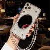 Luxo Rhinestone Diamonds Mirror Phone Capas Brilho Transparente Com Corda Para iPhone 13 XS XR 12 Pro Max 11 Moda Design Capa