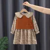 Dziewczyny Dresses Baby Girls Odzież Doll Round Neck Mały Kwiatowy Dress + Kamizelka Dwukierak wiosna i jesieni