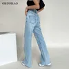 Women's Fashion Jeans High Waist Ripped Wide Leg Loose Denim Trousers For Female Baggy Mom Straight Pants Casual Y2k Jean 210809