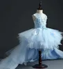 High-end Girl Wedding Party Flower Girl Dress Long Trailing Princess Gowns Beaded Floral Tulle Girl Evening First Communion Gown Q0716