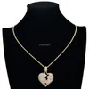 Hiphop koper kubiek zirkoon gebroken 18k gouden hart ketting sieraden set 60 cm ketens combinatie gewricht harten hanger diamant ijskettingen voor vrouwen mannen drop schip