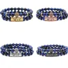 Blue Mens Armband Designer för Woman Tiger Eye Pärled Strands Gold Silver 10mm Cz Ball Stone Bead Woman S Mens Armband Bangles Smycken Valentines Day Gift 2st/Set