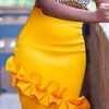 Kvinnor Hög midja Kjolar Ruffles Elastic Bodycon Pencil Party Fashion Spring Summer African Elegant Jupes Falads Saias Plus Storlek 210416