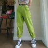 Pantaloni casual da donna Pantaloni punk harem da donna Autunno a vita alta Hip Hop fidanzati lunghi femminili verde giallo taglie forti 210809