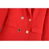 Evfer Summer Office Lady Casual manches longues doubles poches Za rouge Slim Blazer mode boutonnage col en V vêtements d'extérieur 211006