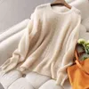 긴팔 라운드 넥 얇은 스웨터 여성 느슨한 솔리드 컬러 중공 단순 하더 풀오버 스웨터 여성 봄 여름 210810