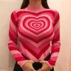 Love striped sweater color matching rainbow retro high-neck slim pullover women's autumn Y2K pink heart-shaped knitted 210922