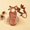 2020 Kerstmis Baby Girl Romper Deer Kostuum Kleding Mouwloze Dot Print Backless TuLle Tutu Jumpsuit Dress Party 0-24M 2112 Z2