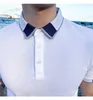 Lato Brytyjska Koszulka Polo Mężczyźni Colorblock Collar Slim Krótki Rękaw Polo Business Casual Polos Para Hombre Męskie Odzież 210527