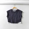 Summer Women Two-Piece Sleeveless Tops Loose Vintage Super Short T-shirt Female Harajuku Streetwear Clothes 210514