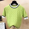 Sommer Ankunft Kurzarm Oansatz Patchwork Pullover Frauen frische süße lose gestrickte Pullover Modis Tops 210810