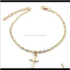 Anklets Drop Delivery 2021 Fashion Jewelry Simple Stlye Cross Pendant Gold And Sie Plated Metal Chain For Women Foot Anklet Gift P5Nwe