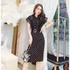 Fransk Lace Stitching Polka Dot Dress Kvinnor Koreansk version av Ärmlös Sommar 210416