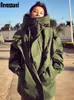 Nerazzurri Oversized Armygreen Czarny Zip Up Trencz Płaszcz Dla Kobiet Z Kaptur Z Długim Rękawem Loose Damska Moda Wiatrówka Kobiety 210812